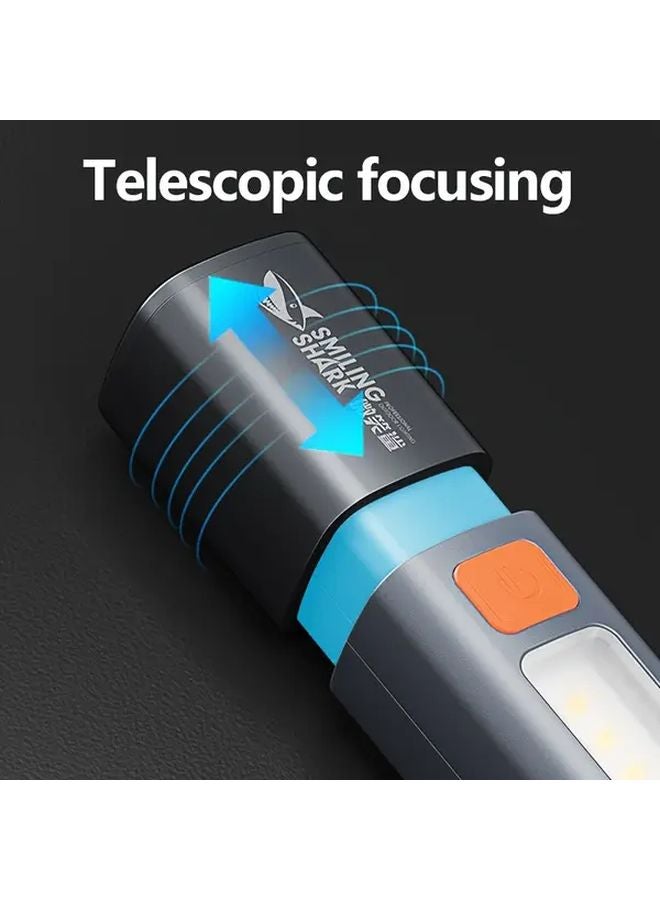 SD 1023XPE Gray Smiling Shark Rechargeable LED Flashlight Zoomable COB Side Light For Camping Hiking Home - Image 4