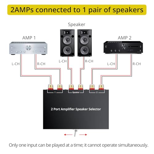 PROZOR 2(1)-in-1(2)-Out Amp Amplifier Speaker Switcher Selector, 2-Way Speaker switcher selector Box with A/B Switch and No External Power - Image 3