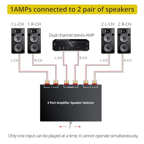 PROZOR 2(1)-in-1(2)-Out Amp Amplifier Speaker Switcher Selector, 2-Way Speaker switcher selector Box with A/B Switch and No External Power - Image 4