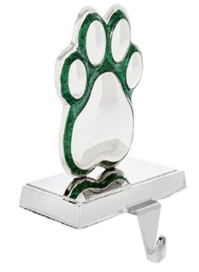 onlinepartycenter حامل جوارب معدني مزين بطبعة مخلب باللونين الأخضر والفضي، يُستخدم كزينة للكلاب، وديكور منزلي أنيق، وديكور لرف الموقد في موسم الأعياد. - Image 2