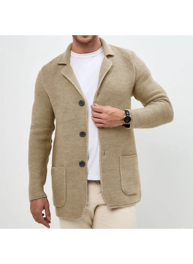 NIBEMINENT Autumn Daily Leisure Mens Knit Cardigan Tops Trendy Turn-down Collar Button-up Sweater Jacket Coats For Men Vintage Sweatercoats - Image 1