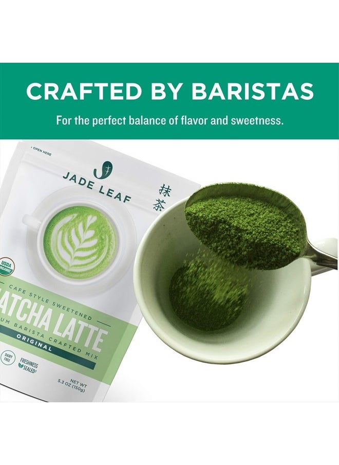 Organic Café Style Sweetened Matcha Latte Premium Barista Crafted Mix - Original - Authentically Japanese (5.3 Ounce Pouch)