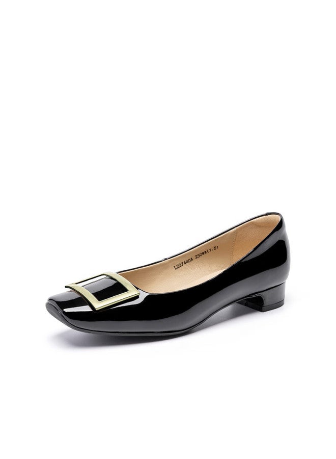 Satchi Low Heel Women's Shoes New Square Buckle Patent Leather Comfortable Fashion Nude Work Shoes L237440a