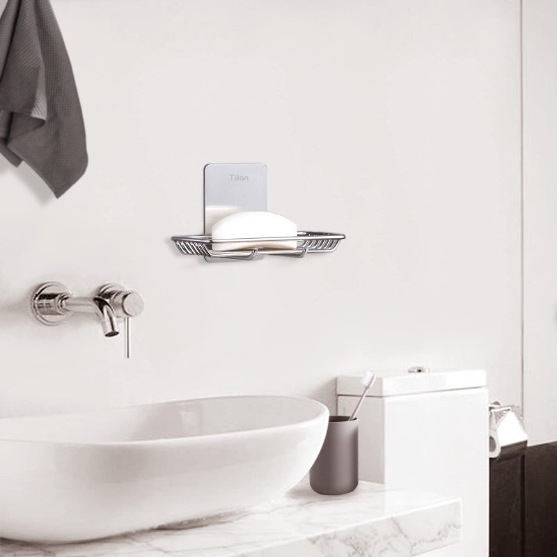 Tiilan Self Adhesive Bar Soap Dish for Shower, Bathroom Soap Holder Wall Mount – Stainless Steel, Silver - Image 3