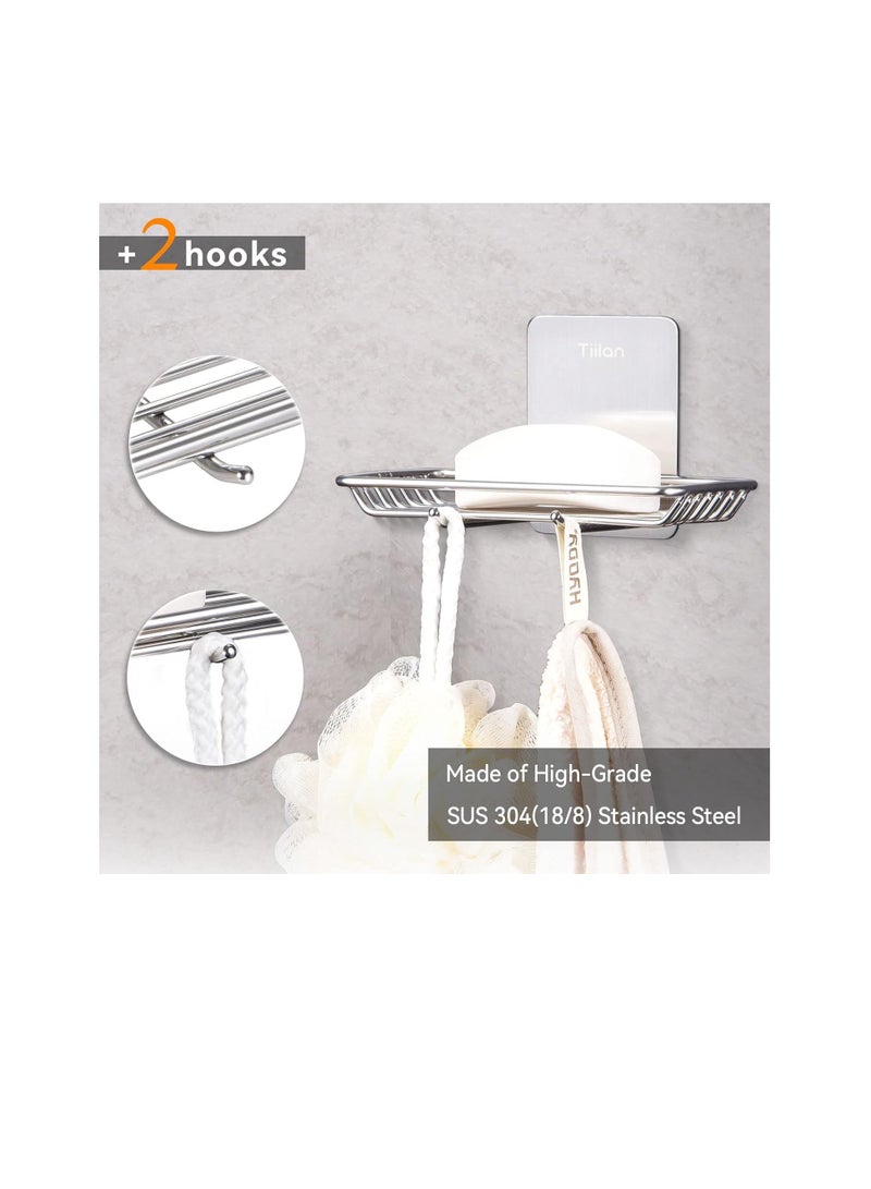 Tiilan Self Adhesive Bar Soap Dish for Shower, Bathroom Soap Holder Wall Mount – Stainless Steel, Silver - Image 2