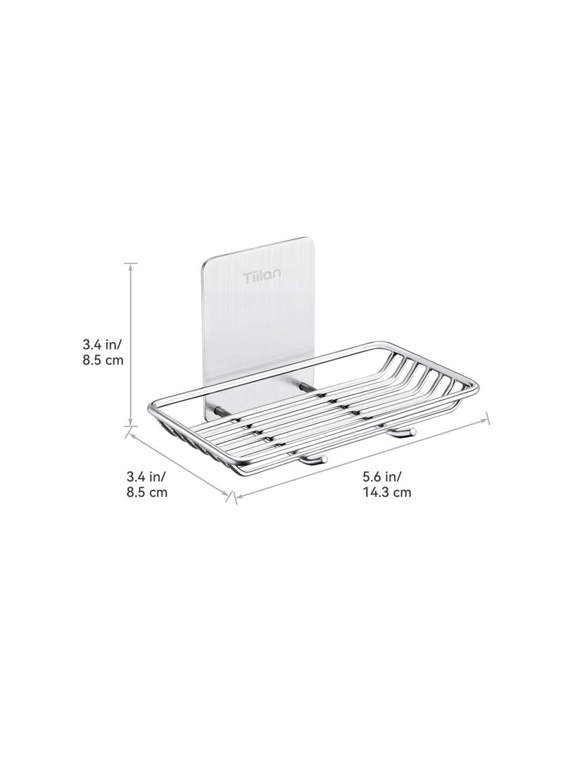 Tiilan Self Adhesive Bar Soap Dish for Shower, Bathroom Soap Holder Wall Mount – Stainless Steel, Silver - Image 4