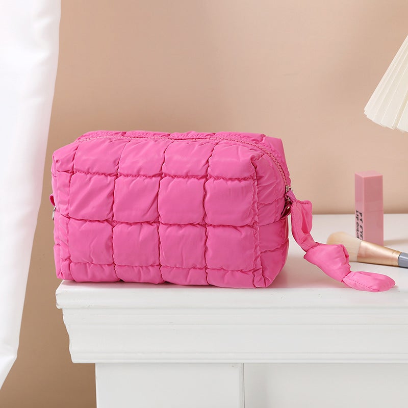New Solid Color Clutch Bag Large Capacity Portable Storage Bag Down Filled Cotton Pencil Bag Simple ISN Style Cosmetic Bag Rose red 