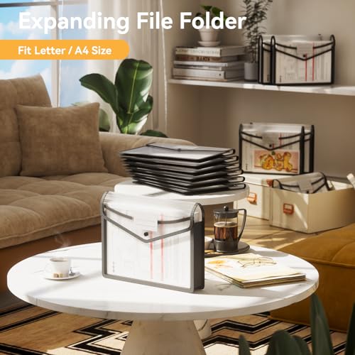 ABC life 6 Pack Plastic Expanding File Folder, Folders for Documents with Snap Closure, Black File Folder Organizer Holder, Transparent Accordion File Pouch,Large Capacity, Fit Letter/A4 Size - Black - Image 2