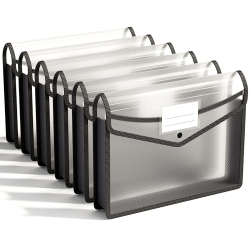 ABC life 6 Pack Plastic Expanding File Folder, Folders for Documents with Snap Closure, Black File Folder Organizer Holder, Transparent Accordion File Pouch,Large Capacity, Fit Letter/A4 Size - Black - Image 1