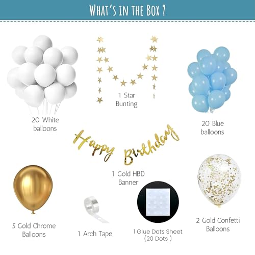 Specialyou.In Blue & Golden Happy Birthday Decoration Items For Boys Combo With Confetti Balloons, Gold Star String, Pastel Blue Balloons & Happy Birthday Paper- 51 Items,51 pcs - Image 3