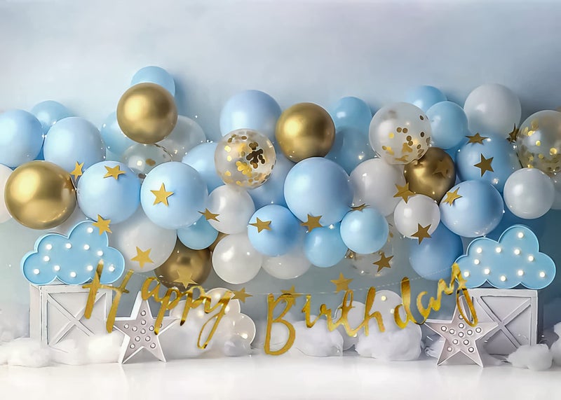Specialyou.In Blue & Golden Happy Birthday Decoration Items For Boys Combo With Confetti Balloons, Gold Star String, Pastel Blue Balloons & Happy Birthday Paper- 51 Items,51 pcs - Image 2