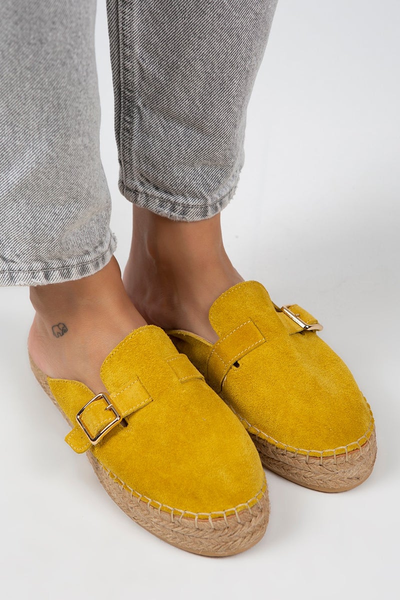 Manijero Manjero Esta Women's Leather Belt Buckle Yellow Slippers Espadrille  - Image 3