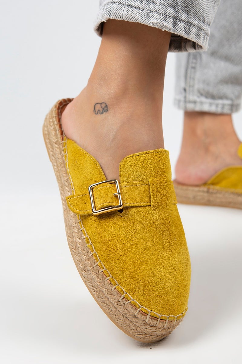 Manijero Manjero Esta Women's Leather Belt Buckle Yellow Slippers Espadrille  - Image 1