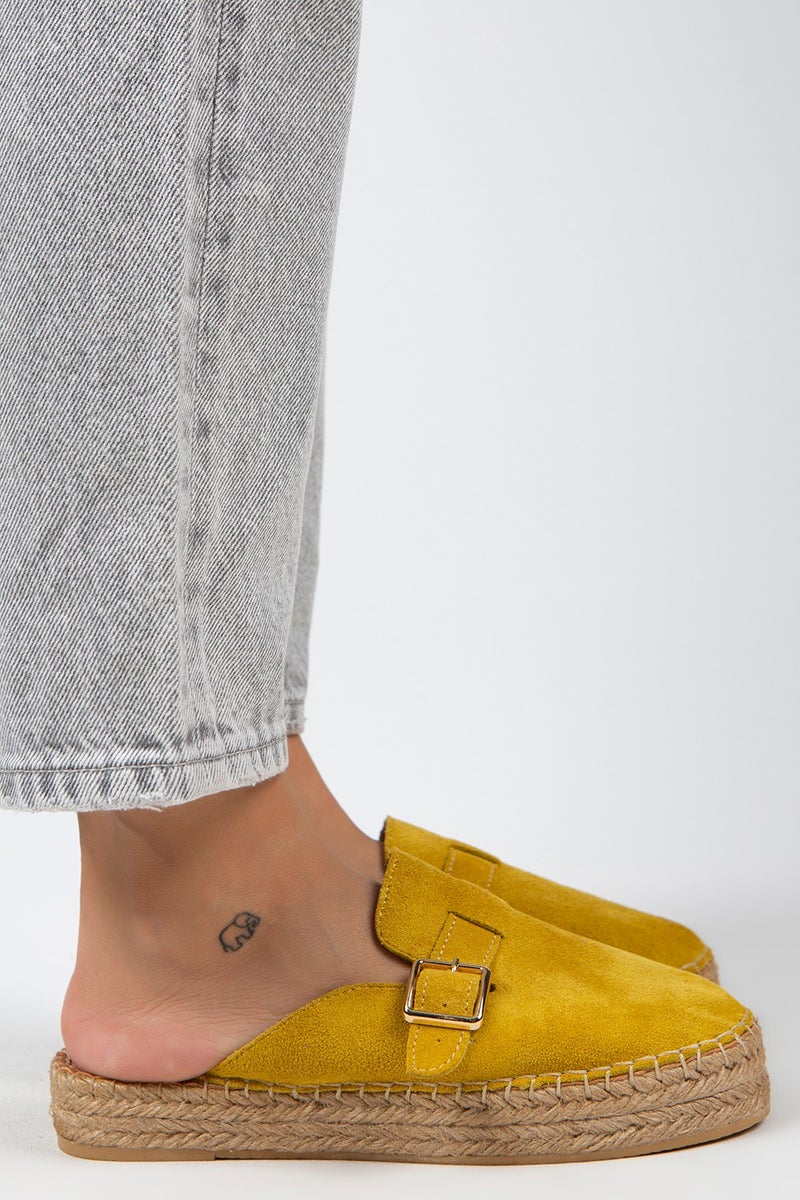 Manijero Manjero Esta Women's Leather Belt Buckle Yellow Slippers Espadrille  - Image 2