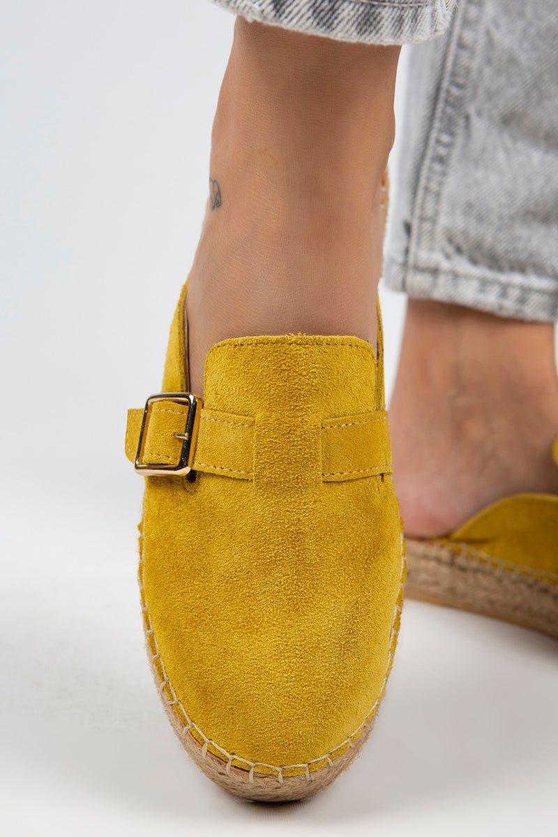 Manijero Manjero Esta Women's Leather Belt Buckle Yellow Slippers Espadrille  - Image 5