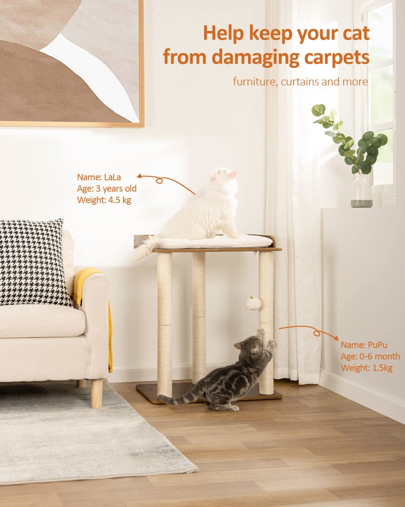 FourFurPets 26.7in Large Cat Tree Tower Condo, Cat Scratch Posts for Indoor Cats, Big Plate, Three 23.6in Full Sisal Scratching Posts, Rustic Brown - Image 2