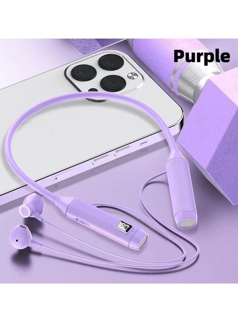 Generic Neck-hanging In-ear Bluetooth Sports Headset With Digital Display, Large Battery And Long Battery Life, Neck-hanging Wireless Gaming Headset (Purple) 