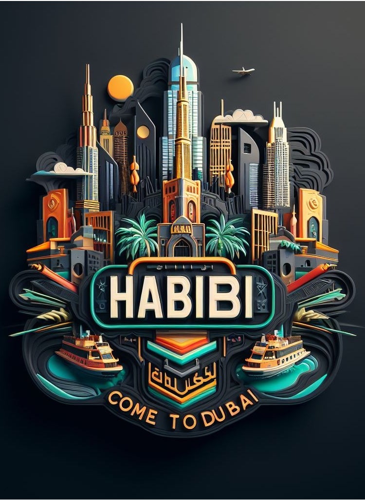 MERCH حبيبي، تعال إلى دبي! تي شيرت قطني ثلاثي الأبعاد معبر  - Image 3