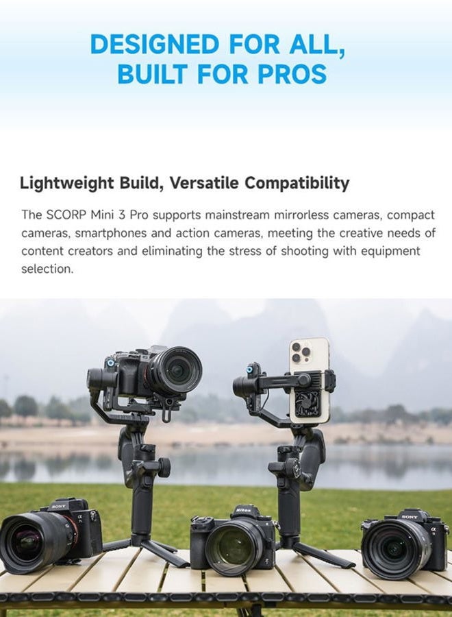 FeiyuTech SCORP Mini-3-Pro Gimbal Stabilizer for Camera Mirrorless/Compact/Action Cameras,Smartphone,18m AI Tracking,Detachable Remote Handle,4.4lbs Payload,3-axis Gimbal for Canon Sony Nikon - Image 2