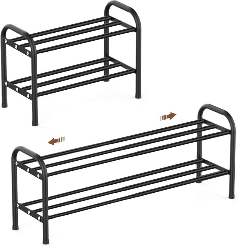 شيانغ رف أحذية نحيف قابل للتمديد وموفر للمساحة، يمكن تعديله وتوسيعه، من مادة المعدن الأسود، لتخزين الأحذية، مناسب للاستخدام في الخارج أو في ممرات المنازل أو مواقع التخييم (2 طابق). - Image 1