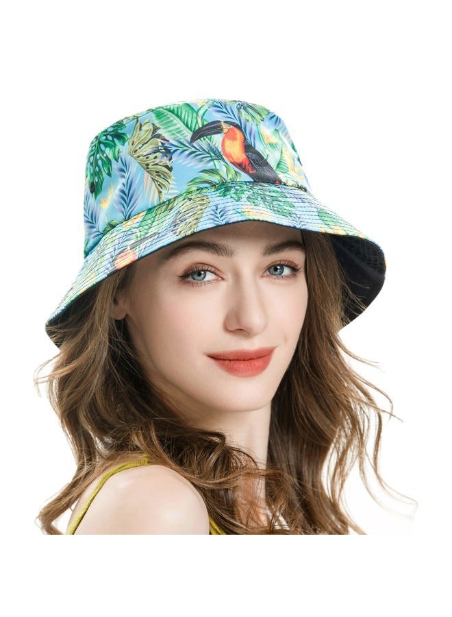 ZLYC Unisex Cute Print Bucket Hat Summer Travel Fisherman Cap for Women Men Teens (Tropical Toucans Blue) - Image 2