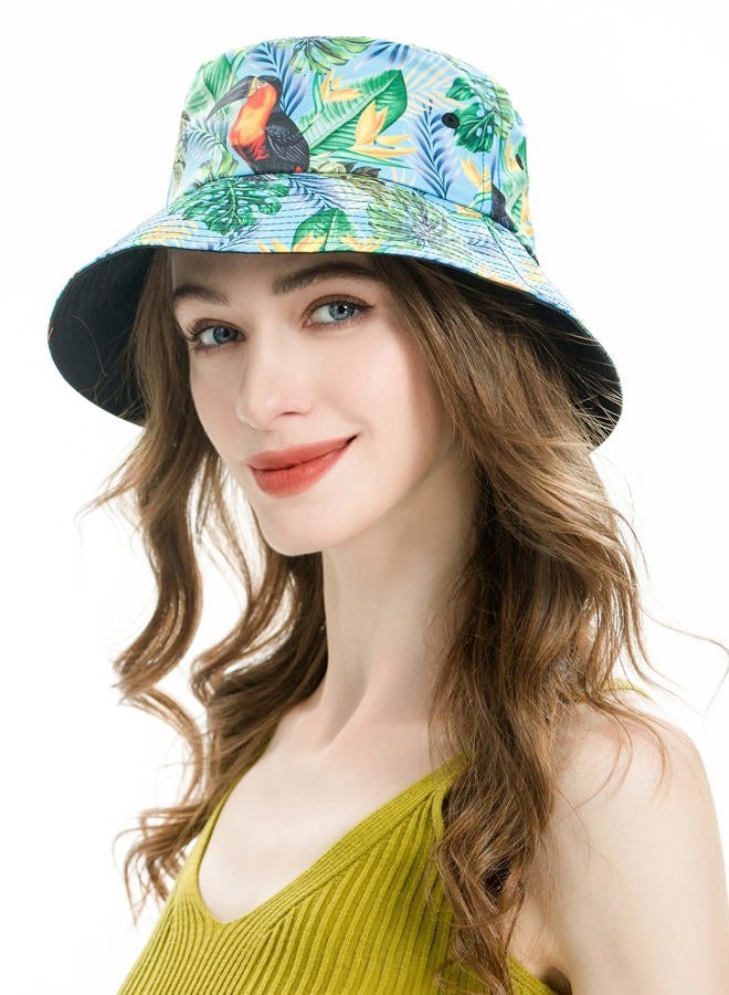 ZLYC Unisex Cute Print Bucket Hat Summer Travel Fisherman Cap for Women Men Teens (Tropical Toucans Blue) - Image 4
