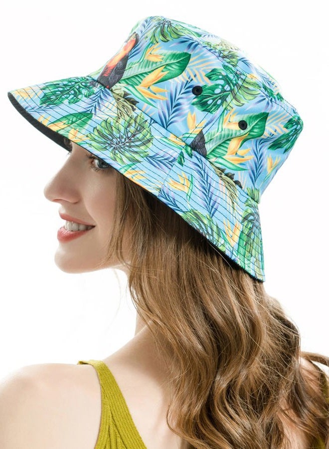 ZLYC Unisex Cute Print Bucket Hat Summer Travel Fisherman Cap for Women Men Teens (Tropical Toucans Blue) - Image 5