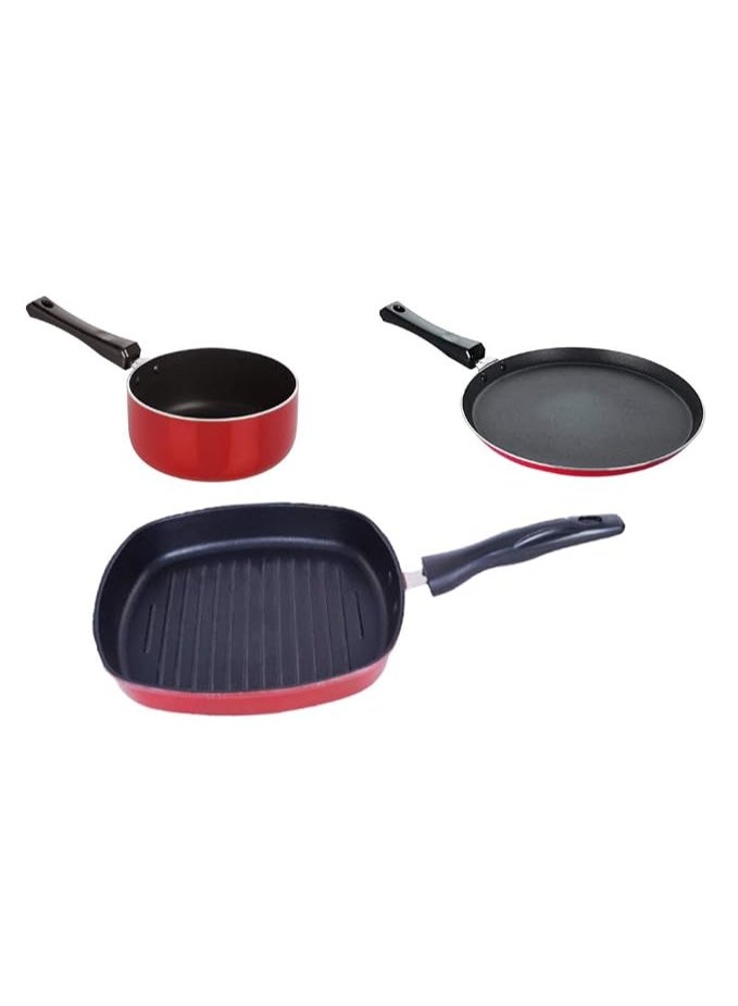 Nirlon Non Stick Aluminium Pfoa Free Non-Toxic Durable cookware Set of 3 Pieces - Image 1