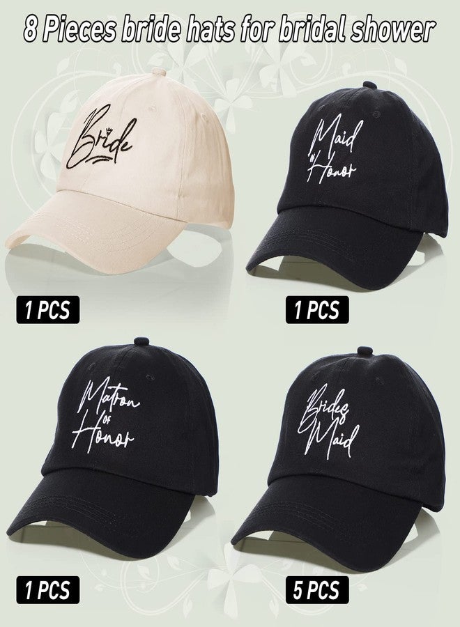 Unittype 8 Pcs Bachelorette Hats Bride Hats for Bachelorette Party Bridesmaid Bride Baseball Cap for Bridal Wedding Trip (Black, White) - Image 3