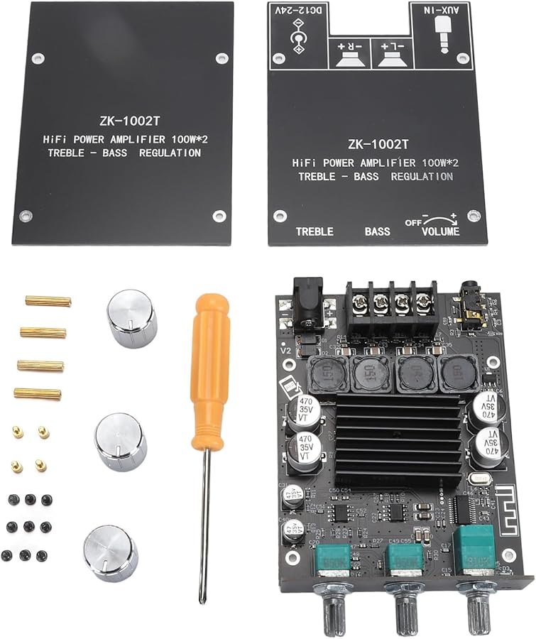 100W 2 Channel Stereo Amplifier Board with BT 5.0 AUX Bass Treble Control DC 12 24V - Image 4