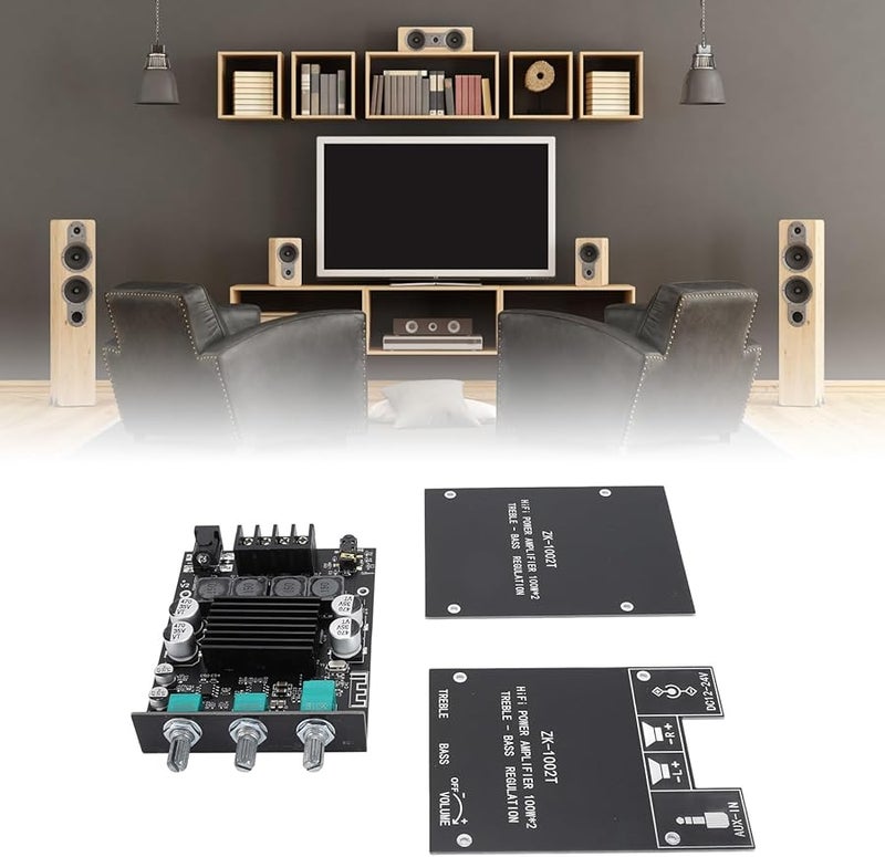 100W 2 Channel Stereo Amplifier Board with BT 5.0 AUX Bass Treble Control DC 12 24V - Image 3