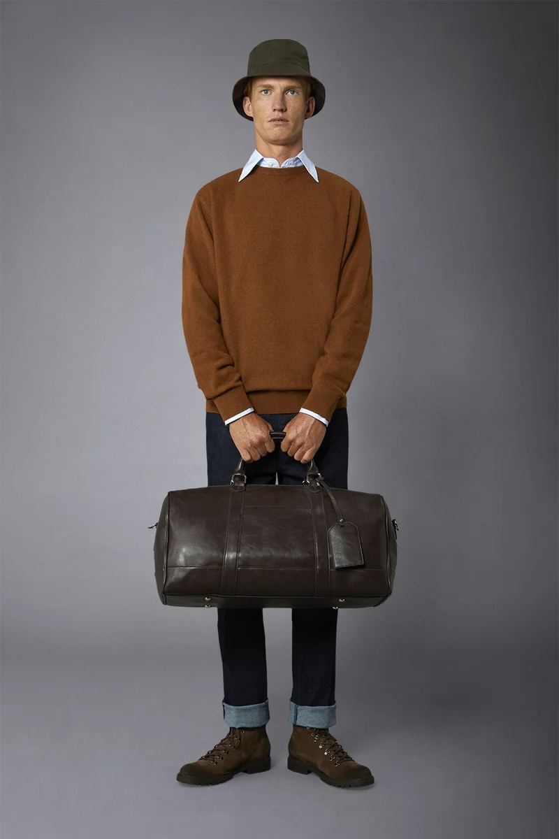 Men's crew neck wool blend lambswool - Tobacco