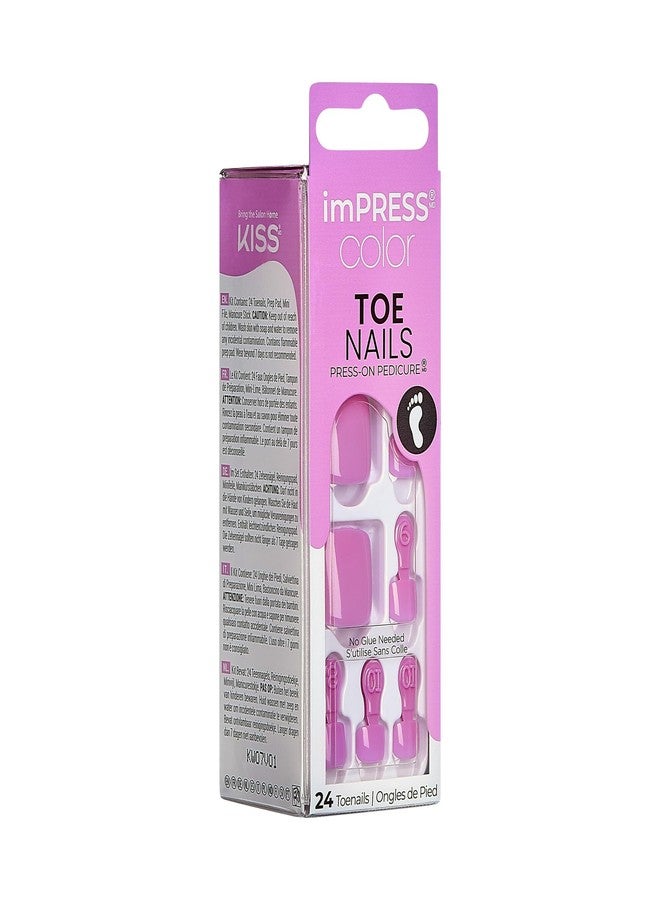 Impress KISS imPRESS Color No Glue Pedi Press-On Toenails, Pink Squoval Shape, Includes 24 Nails, Prep Pad, 1 Manicure Stick, 1 Mini File - Image 2