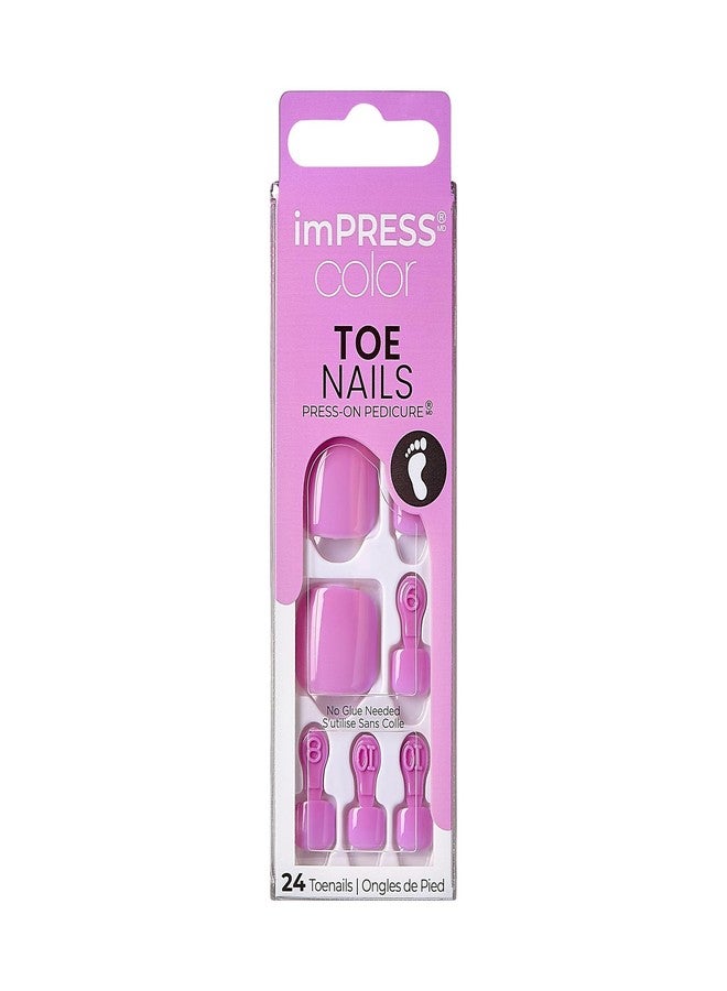 Impress KISS imPRESS Color No Glue Pedi Press-On Toenails, Pink Squoval Shape, Includes 24 Nails, Prep Pad, 1 Manicure Stick, 1 Mini File - Image 1