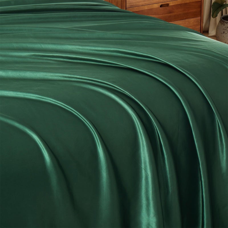 Ersmak Satin Flat Sheet Only  Single Flat Sheet Queen  Luxury & Ultra Soft Silky Bedding Top Sheet for Queen Mattress - Emerald Green - Image 4