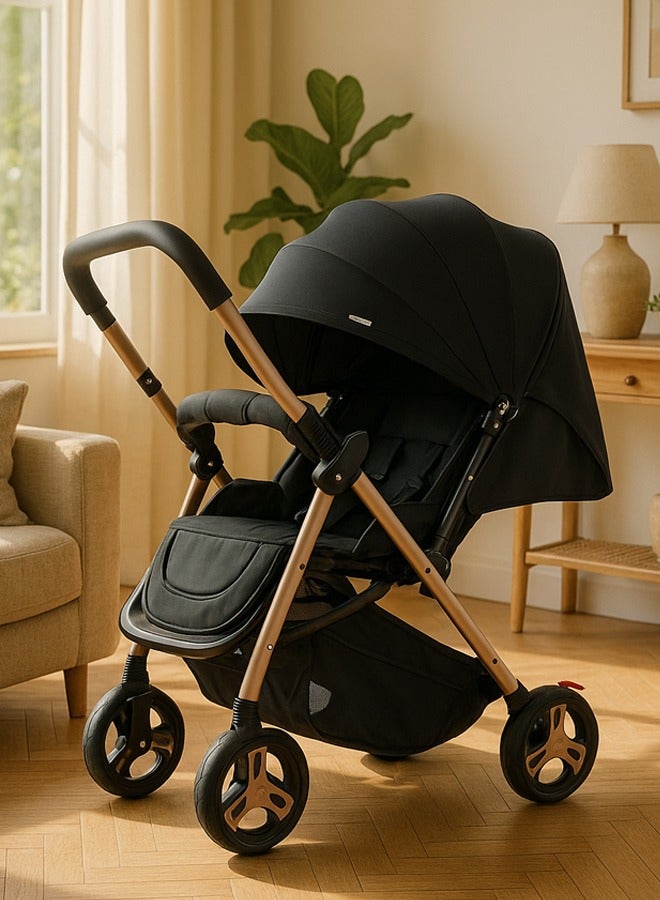 Cady One Lightweight, one-click folding two-way stroller with an oversized canopy suitable for infants from 0 to 36 months, adjustable canopy, comfortable stroller handle for easy towing and air travel, safety belt and a spacious storage basket at the bottom 