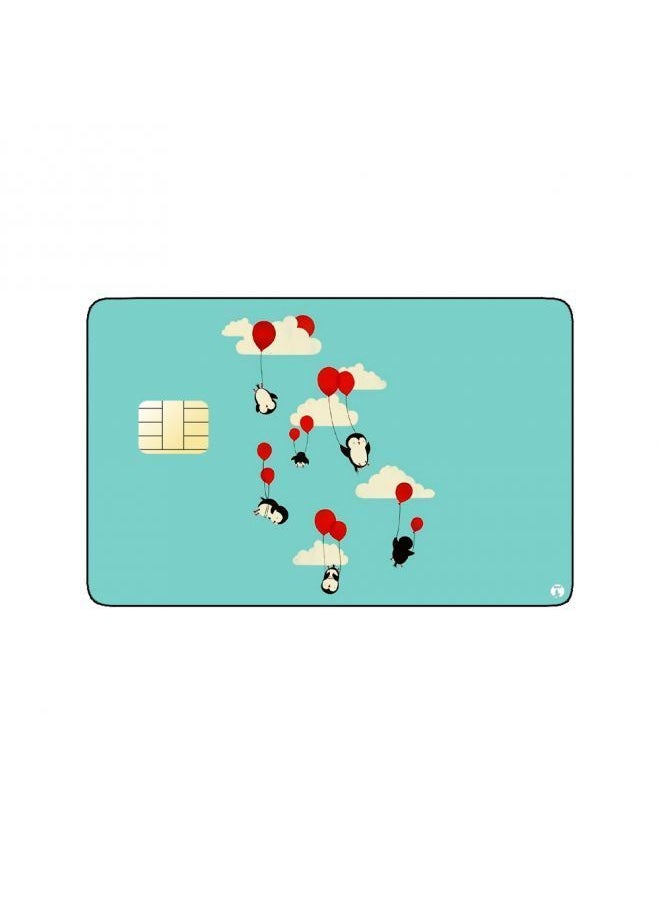 RKN PRINTED BANK CARD STICKER Cute Penguins Drawing With Balloons  - Image 1