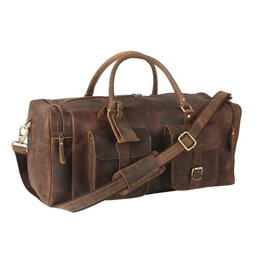 KomalC 24 inch Duffel Bag Travel Sports Overnight Weekend Leather Duffle Bag for Gym Sports Cabin Holdall bag - Image 1