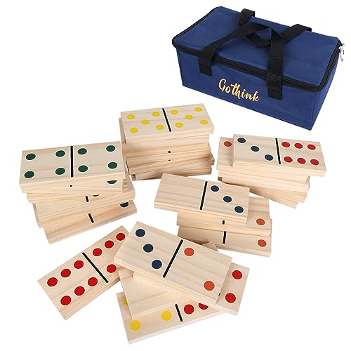GOTHINK Giant Wood Dominoes Game Outdoor Set for Adults and Kids 28pcs Jumbo LargeFormat Domino Tile with Carrying Bag for Birthday Holiday Family Party Games Outdoor Lawn and Backyard Activities - Image 1