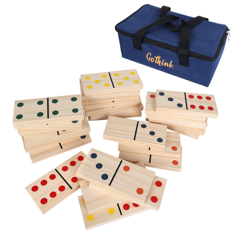 GOTHINK Giant Wood Dominoes Game Outdoor Set for Adults and Kids 28pcs Jumbo LargeFormat Domino Tile with Carrying Bag for Birthday Holiday Family Party Games Outdoor Lawn and Backyard Activities - Image 3
