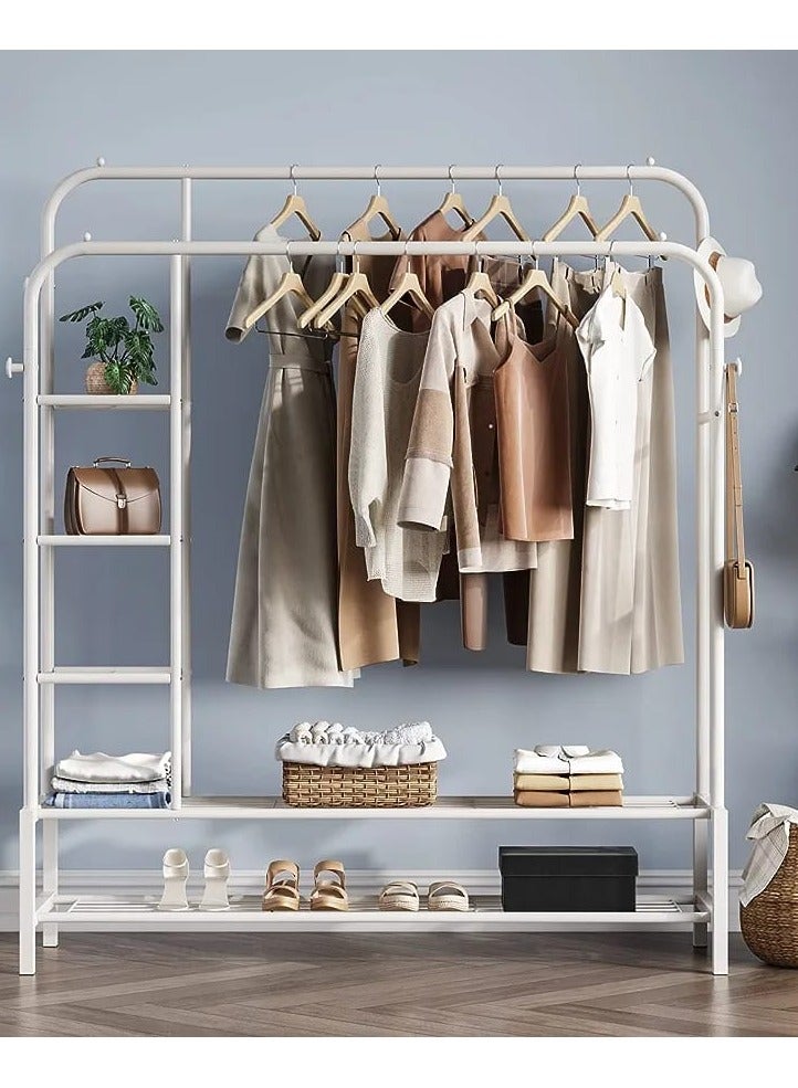 DubaiGallery Double Rods Portable Garment Rack for Hanging clothes, Metal Clothing Rack with Bottom Shelves - Image 2