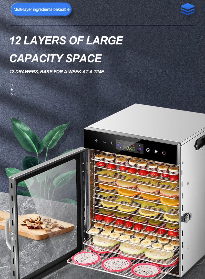 ET-LIFE Food Dehydrator, 12 Stainless Steel Trays Dehydrators for Food and Jerky, Herbs, Fruit, Dehydrator Machine with Digital Timer and Temperature Control, Overheat Protection, Recipe Book Included - Image 4