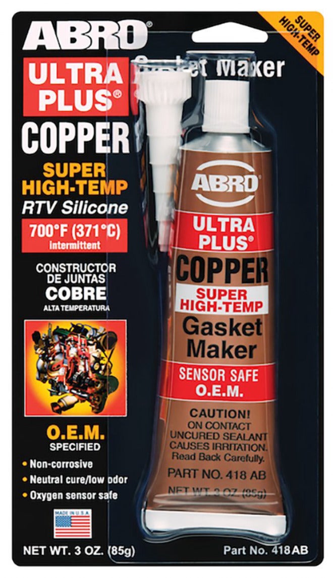ABRO Ultra Plus 999 RTV Silicone Sealant and Gasket Maker, for Import Engines, Sensor Safe, Non-Corrosive, High Temp Silicone Sealant/Head Gasket Sealant, 650 Degrees F, 3 oz. Tube - Copper Long lasting universal build - Image 1