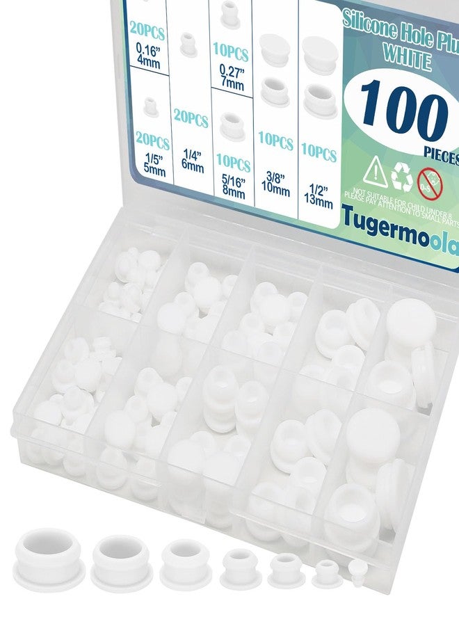 Tugermoola 100PCS 7 Sizes Silicone Hole Plug Rubber Plugs for Holes Assorted Sizes 1/5" 1/4" 5/16" 3/8" 1/2" Rubber Plug White - Image 1