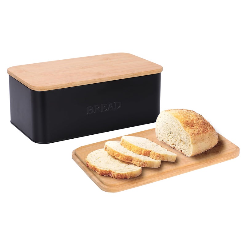 Outshine Black Bread Box, Rustic Bread Box, Vintage Bread Box for Kitchen Countertop, Bread Bin Black - Image 1