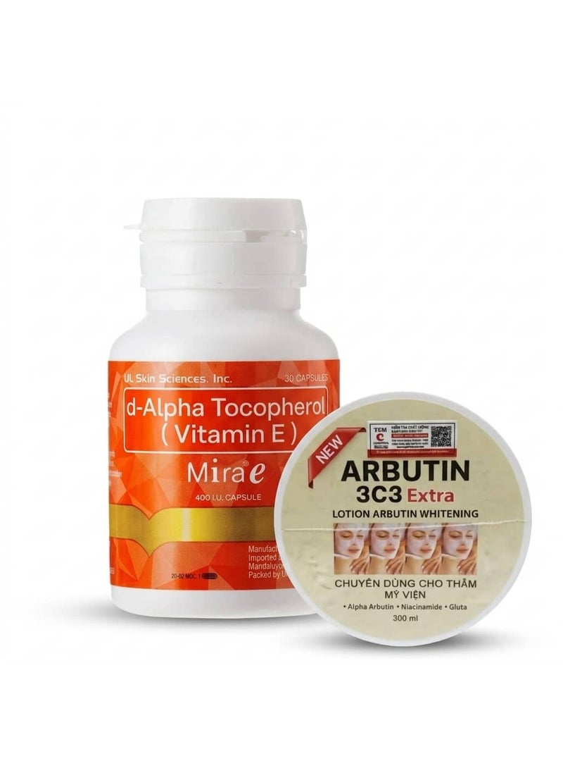 Arbutin 3C3 + Mira Vitamin E 400 IU, 30 Capsules - Image 1