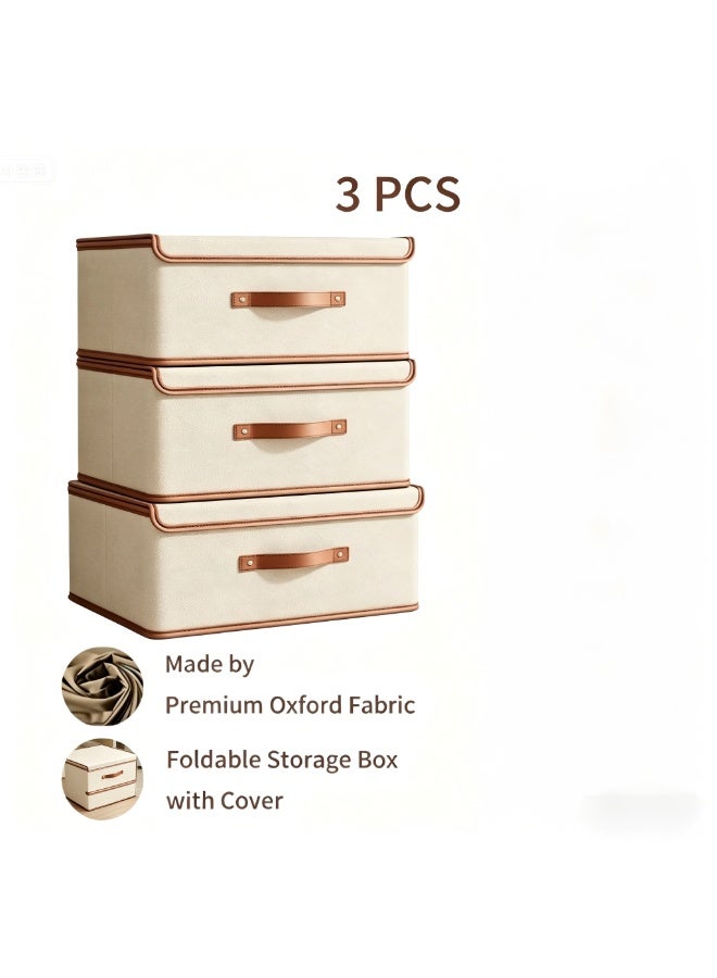 TOP ONE 3-Packs Clothes Drawer Organizer with Cover, Wardrobe Clothes Organizer,Foldable Storage Boxes for Shelves, Foldable Closet Organizer Bins Storage Containers for Organizing Clothing Jeans Toys Book Shelves - Image 1