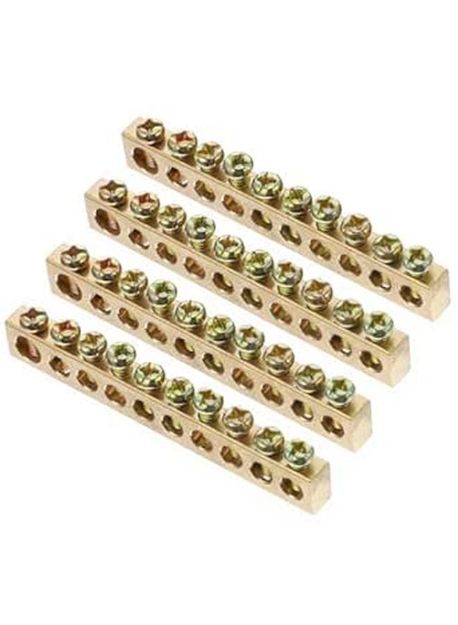 4 Pcs Copper Grounding Terminal Block 10 Hole Screw Connector For Electrical Distribution Wire - Image 1