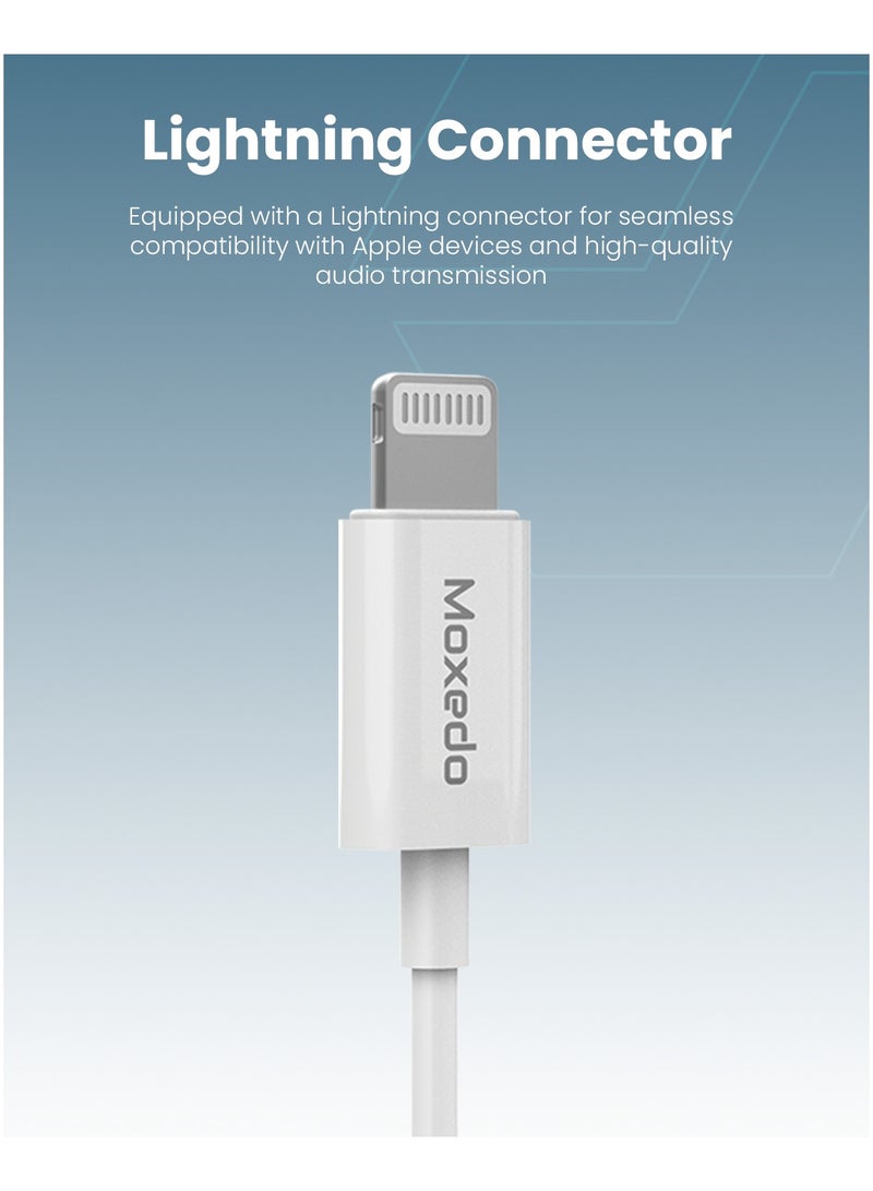 Moxedo Moxedo Mono Stereo Earphone Lightning Connector Earphone In-Line Remote, Built-in Microphone Compatible for iPhone 14/13/12/11 Pro Max/X/XS Max/XR - White  - Image 3