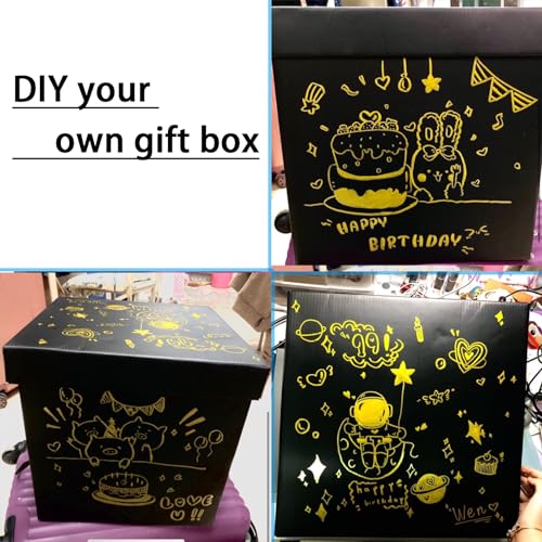 SCORYULE Extra Large Gift Box with Lids and Handle, 12.6" Black Collapsible Gift Box for Birthdays, Parties, Showers, Valentine's Day - Image 5